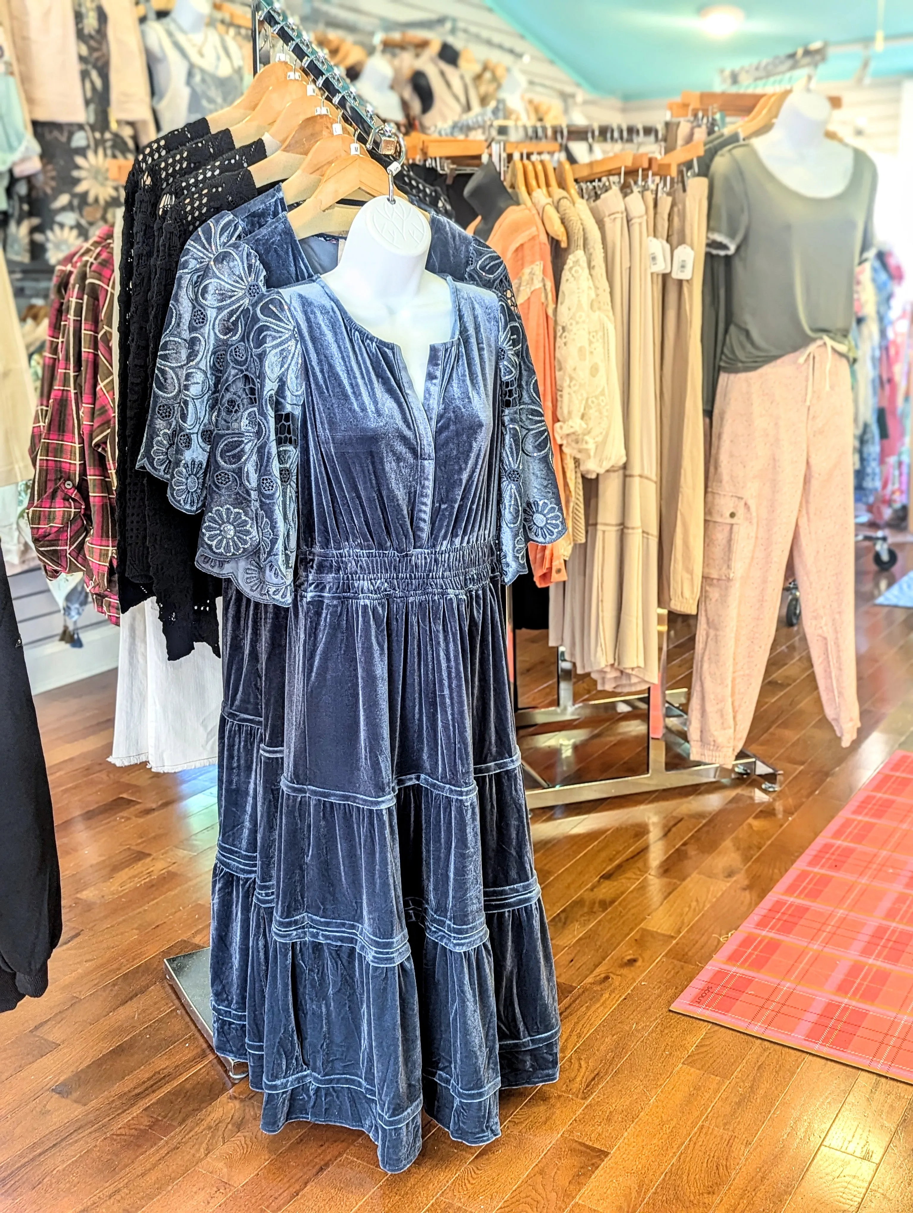 Velvet Tiered Maxi Dress - Slate Blue