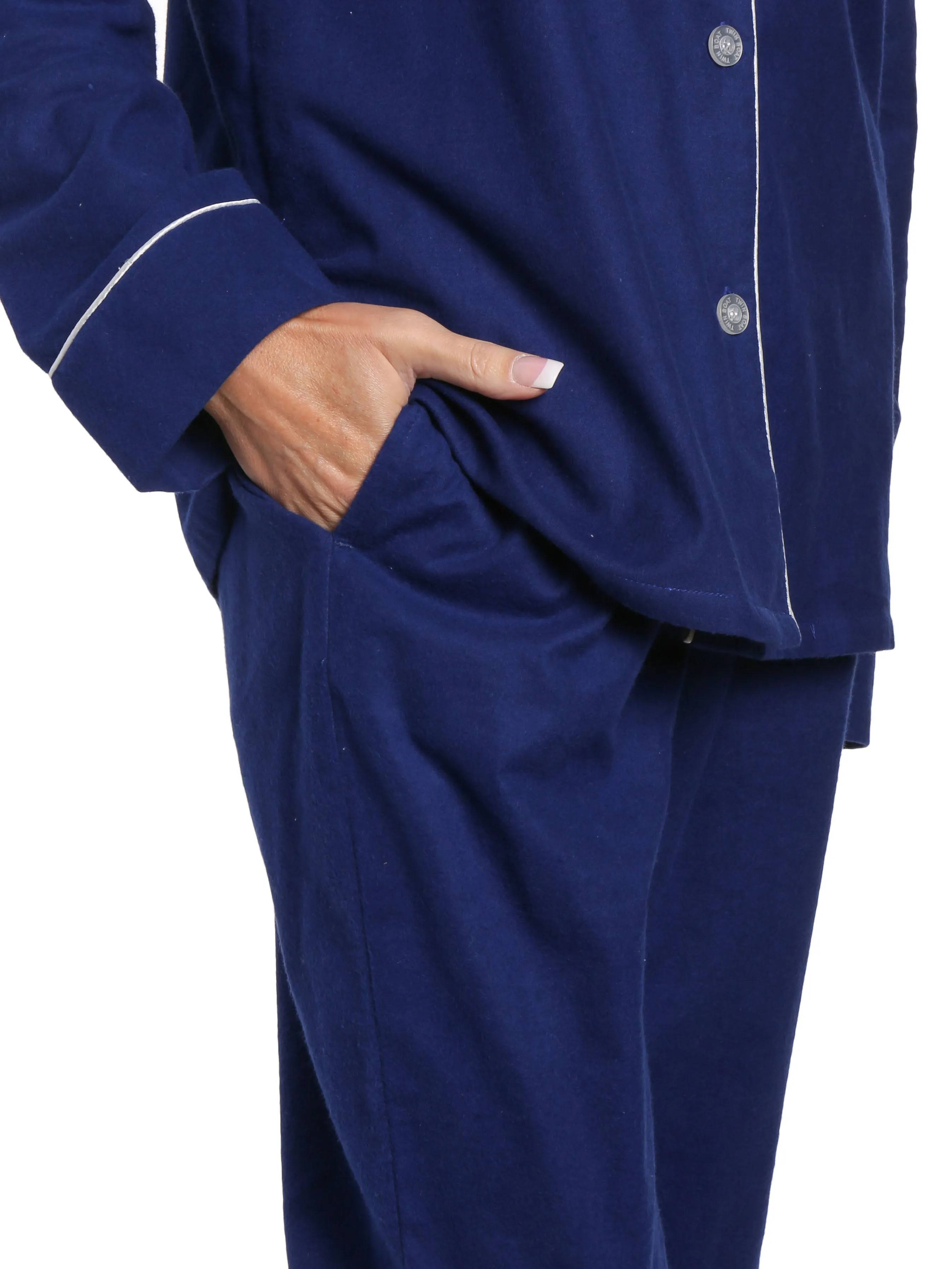Women's 100% Cotton Flannel Pajama Sleepwear Set - Midnight Blue