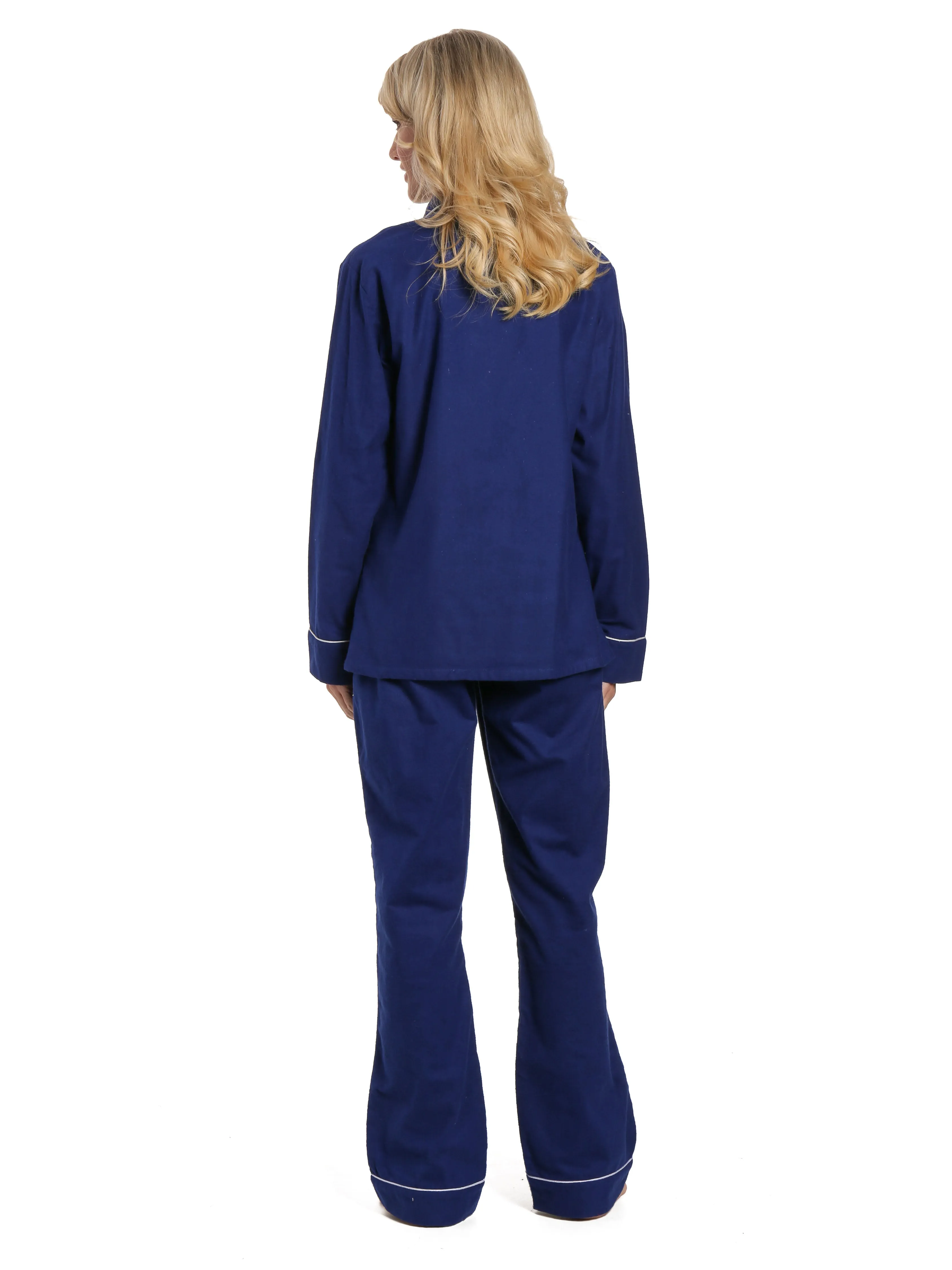 Women's 100% Cotton Flannel Pajama Sleepwear Set - Midnight Blue