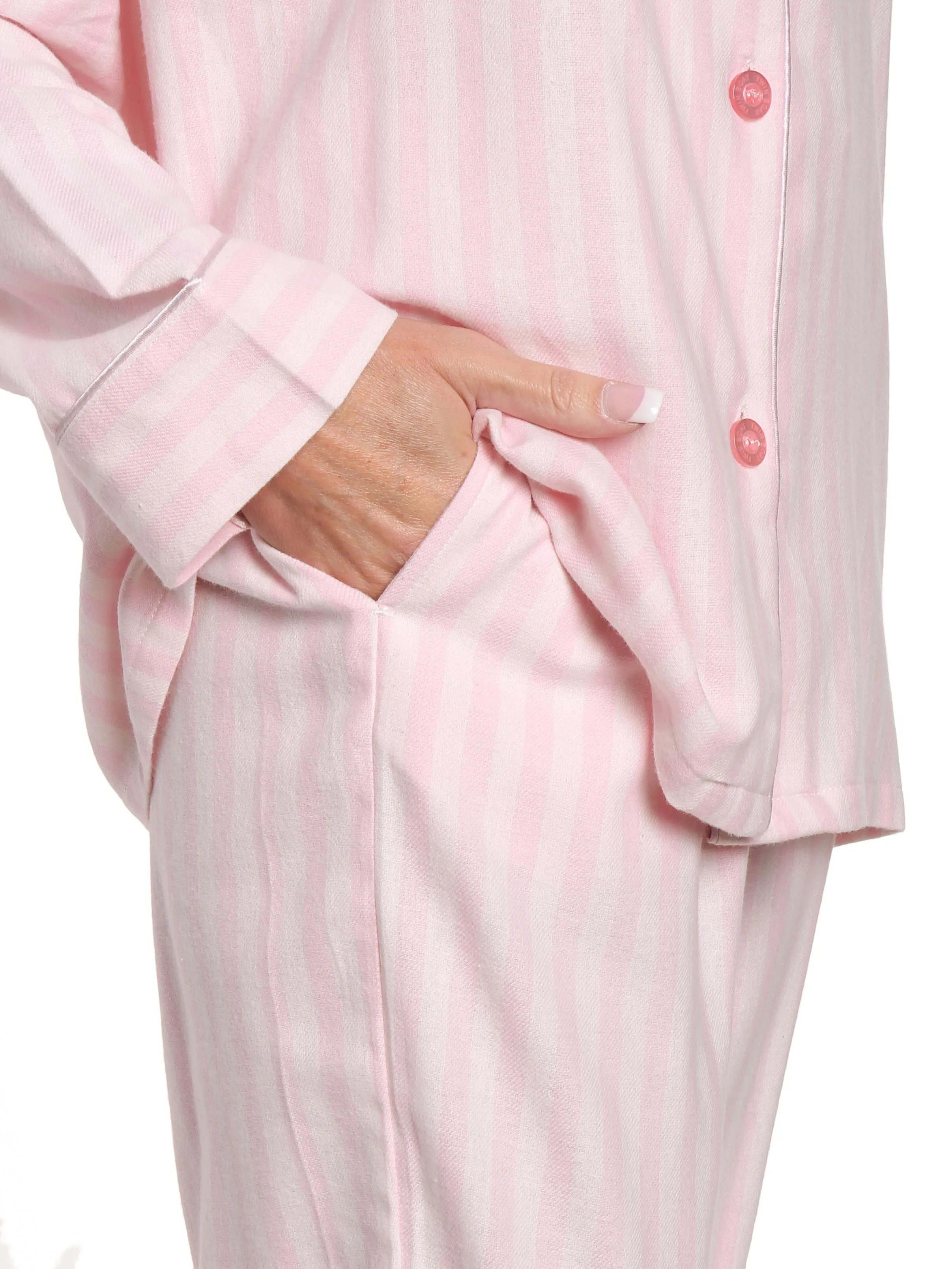 Womens 100% Cotton Lightweight Flannel Pajama Sleepwear Set - Stripes Pink