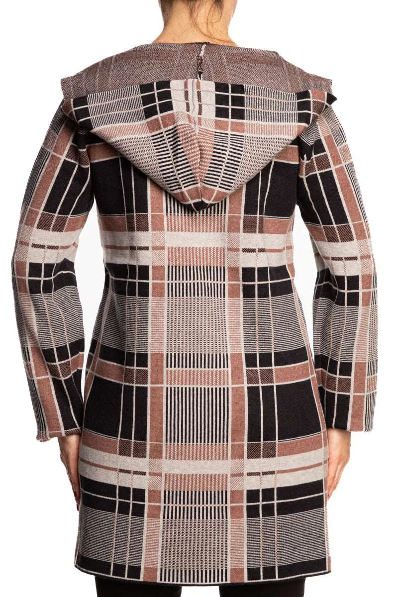 Women's Cardigan Tan Plaid Longer Length Fall Cardigan Sizes S-XXLARGE On Sale Quality Stretch Fabric Flattering True to Size Fit
