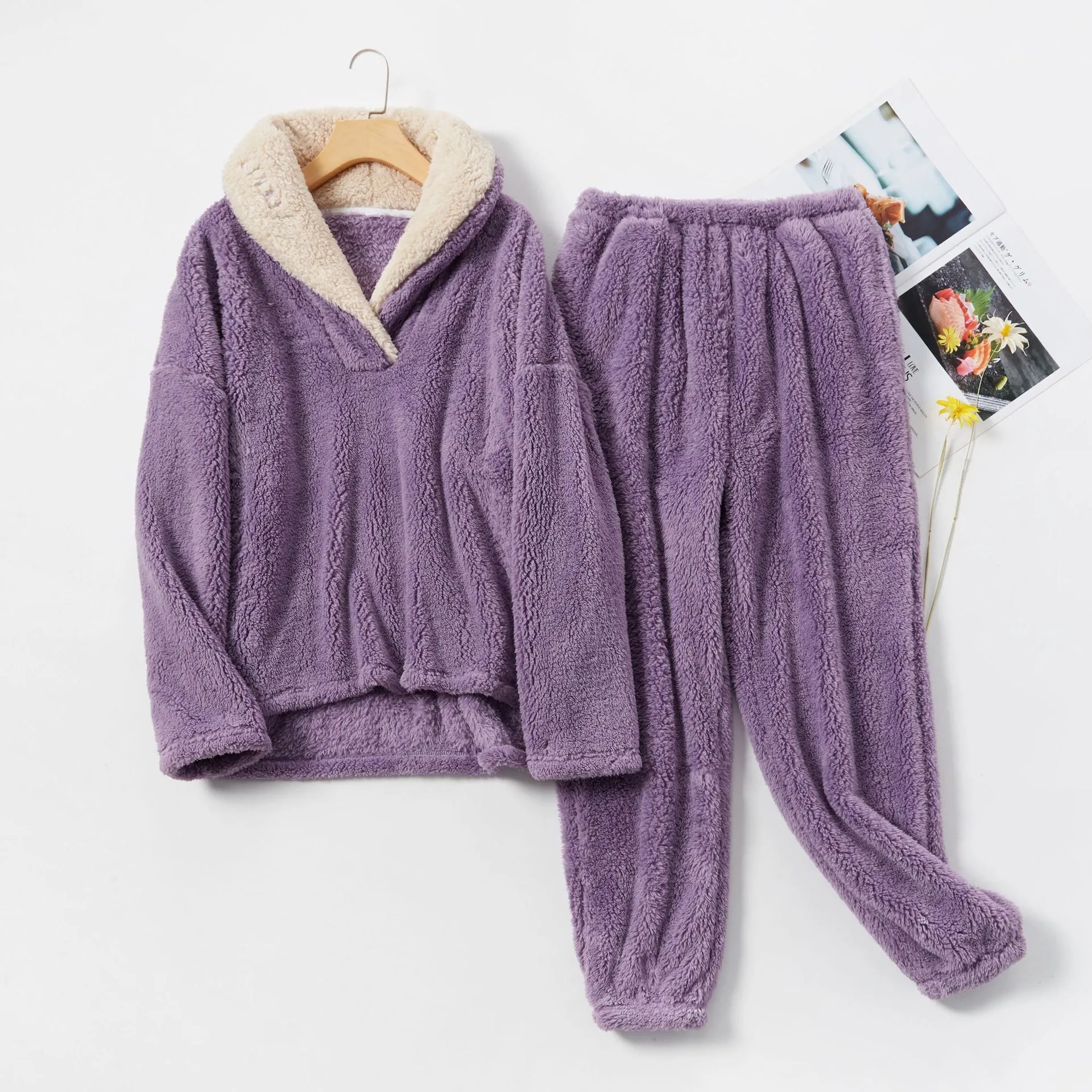 Women's Coral Velvet Flannel Pajamas Suit Thickened