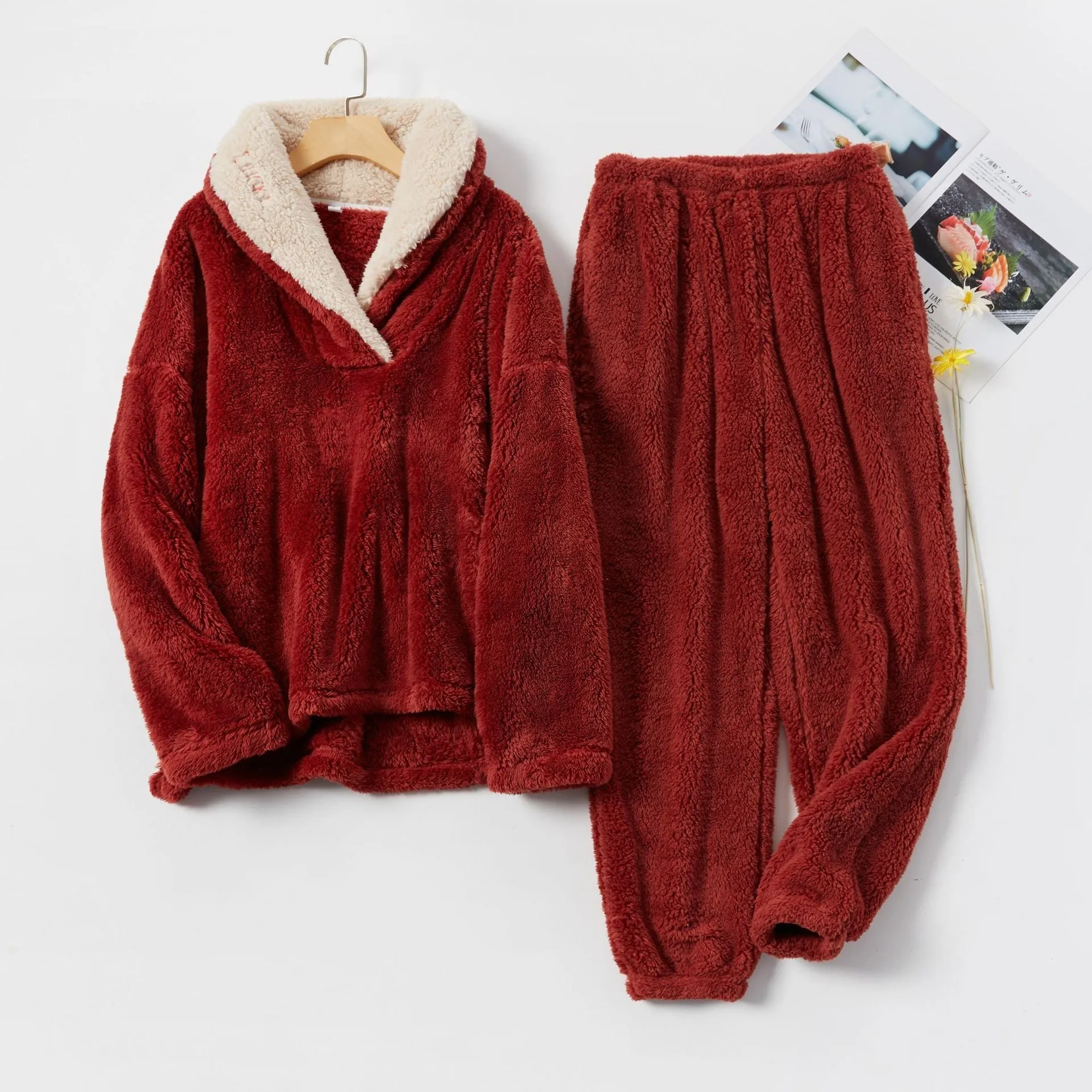 Women's Coral Velvet Flannel Pajamas Suit Thickened