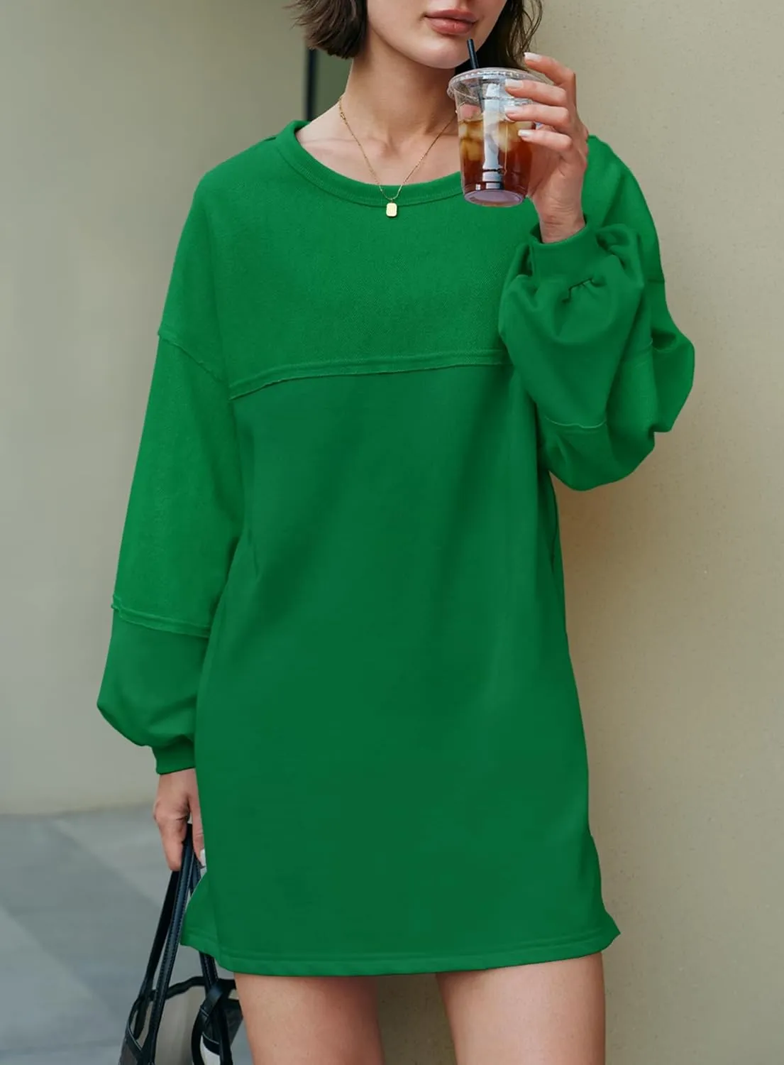 Yanekop Womens Oversized Sweatshirt Dress Patchwork Tunic Sweatshirts Crewneck Long Sleeve Spring Pullover Tops Side Slit