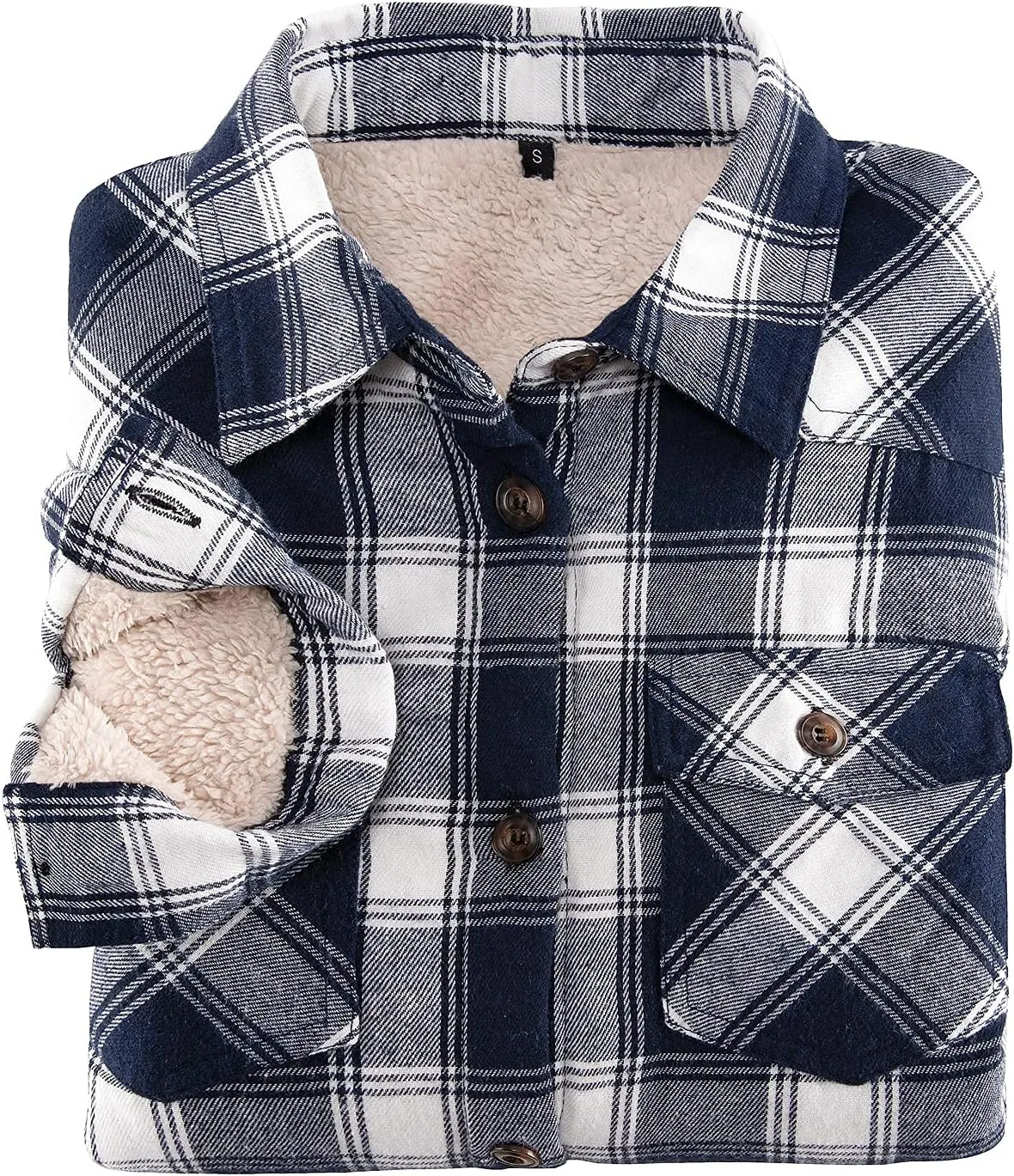 ZENTHACE Womens Sherpa Fleece Lined Flannel Jacket Button Down Plaid Flannel Shirt Jacket(All Sherpa Lining)