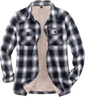 ZENTHACE Womens Sherpa Fleece Lined Flannel Jacket Button Down Plaid Flannel Shirt Jacket(All Sherpa Lining)