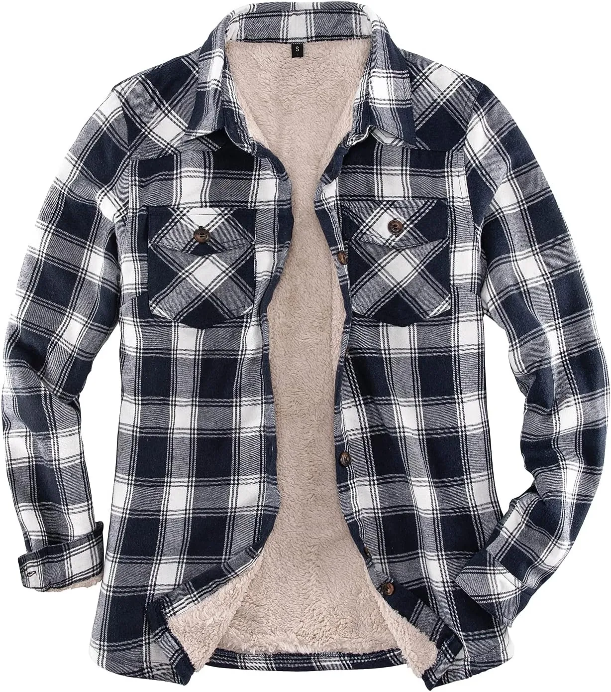 ZENTHACE Womens Sherpa Fleece Lined Flannel Jacket Button Down Plaid Flannel Shirt Jacket(All Sherpa Lining)