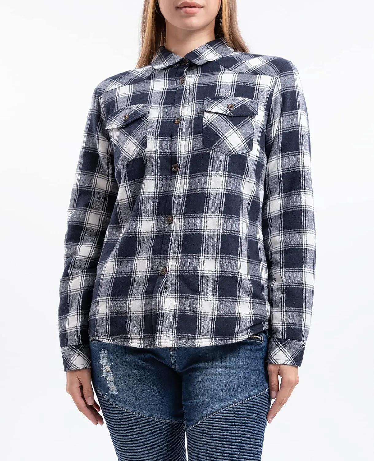 ZENTHACE Womens Sherpa Fleece Lined Flannel Jacket Button Down Plaid Flannel Shirt Jacket(All Sherpa Lining)